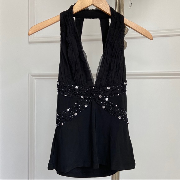 Amanda Adams Couture Beaded Black Halter top - Picture 8 of 11